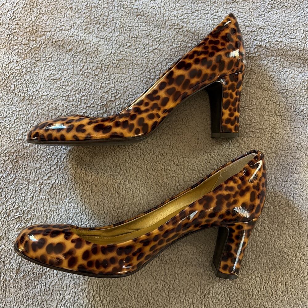 J. Crew Leopard Print Patent Leather Heels Pumps 5.5 Made in Italy Unique Preppy - Picture 4 of 15